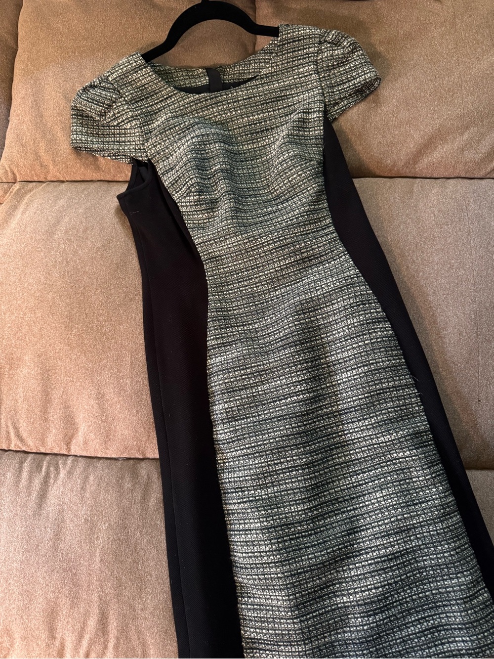 Anthropologie Black and Gray Textured Midi Dress